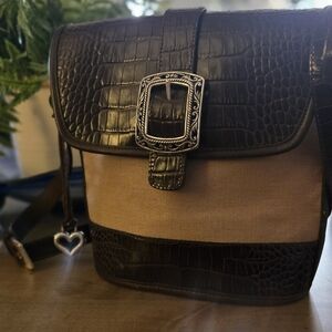 Chic Brighton Croc-Embossed Crossbody Bag in Brown and Tan